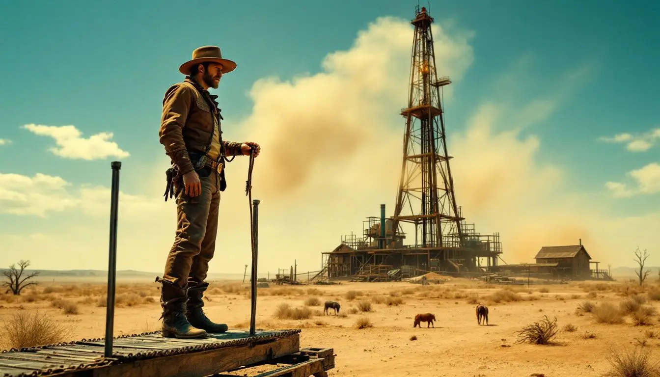 Historical oil drilling site in Texas during the oil boom.